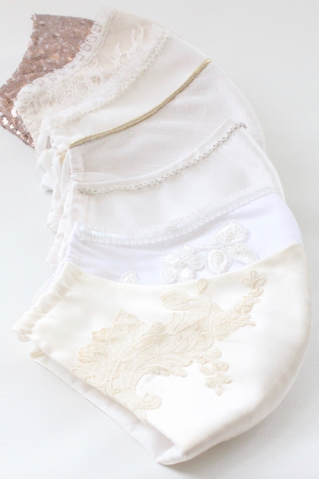 Luxury silk wedding face masks.