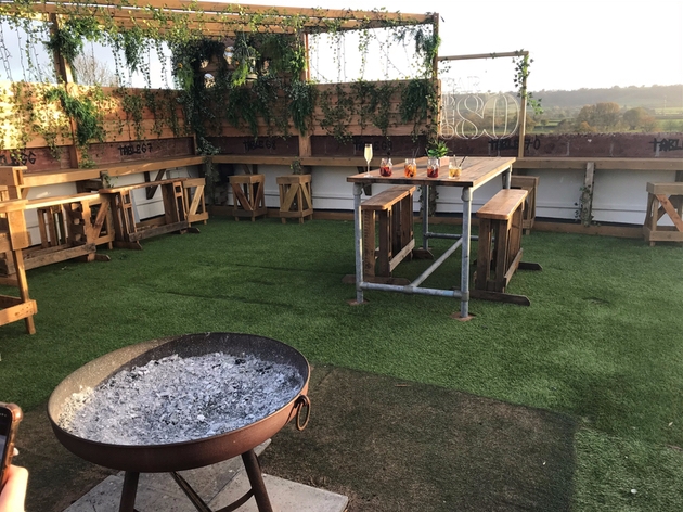 Rooftop bar area at The Crossways Inn wedding venue near Wells