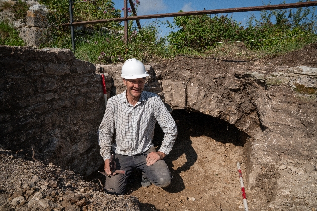 Archaeologists working on a dig to find the gateway in the external wall at Corfe Castle, Dorset