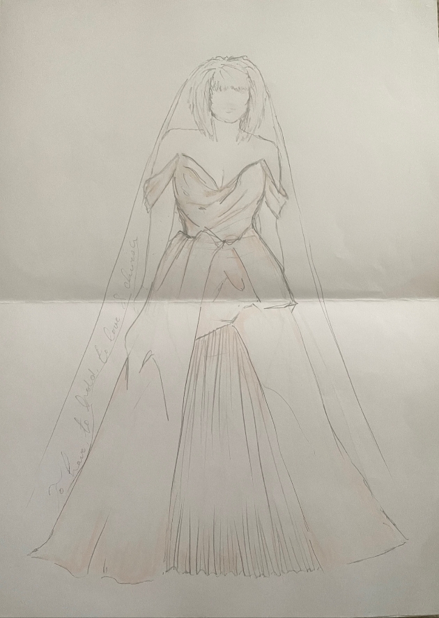 Initial sketch of bridal gown design By Brooke