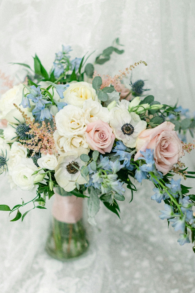 PINK AND BLUE BOUQUET WITH ANEMONES