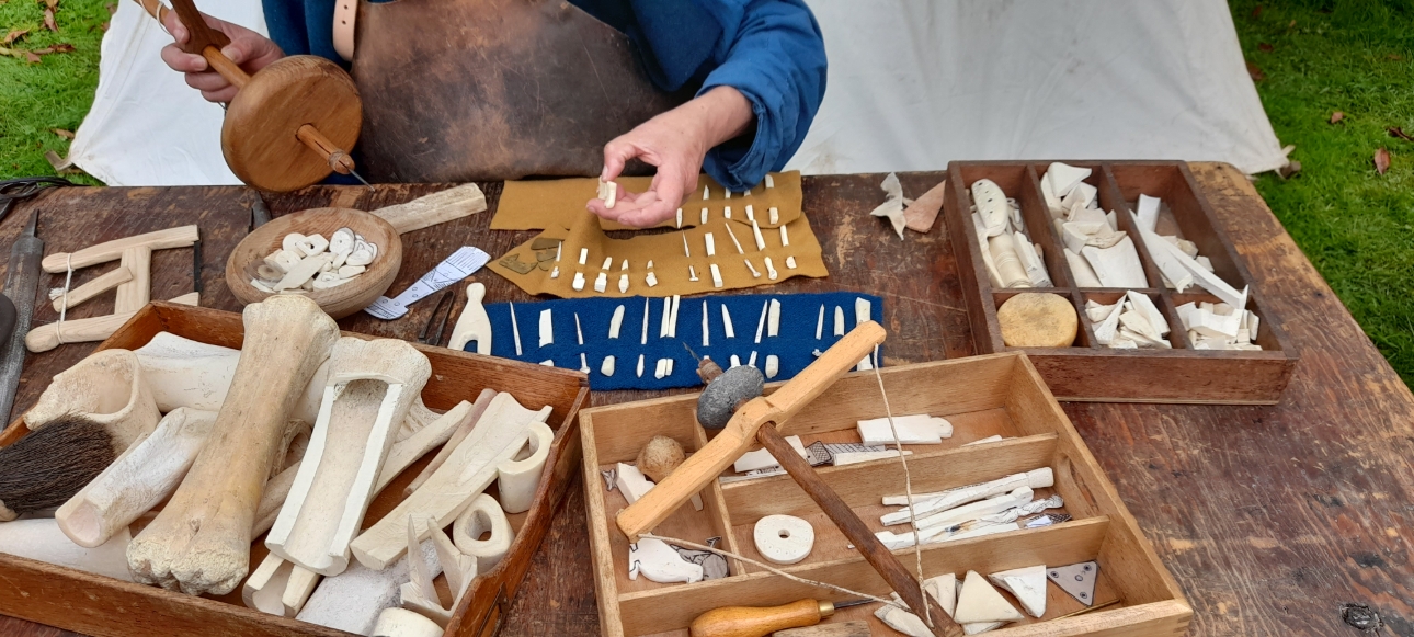 historical crafts at Chedworth, bone jewellery making